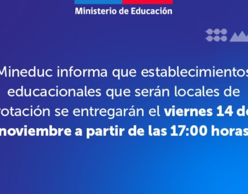 Mineduc informa que establecimientos educacionales que serán locales de votación se entregarán el viernes 14 de noviembre a partir de las 17:00 horas