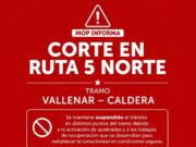MOP Atacama informa corte en Ruta 5