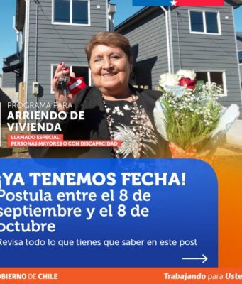 El próximo 8 de septiembre se podrá postular al subsidio de arriendo para personas mayores y personas con discapacidad